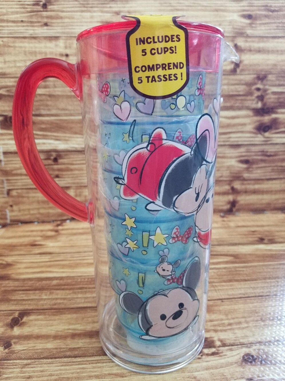 Disney Tsum Tsum Mickey Minnie Mouse Pitcher Cups Stackable Set Red NWT